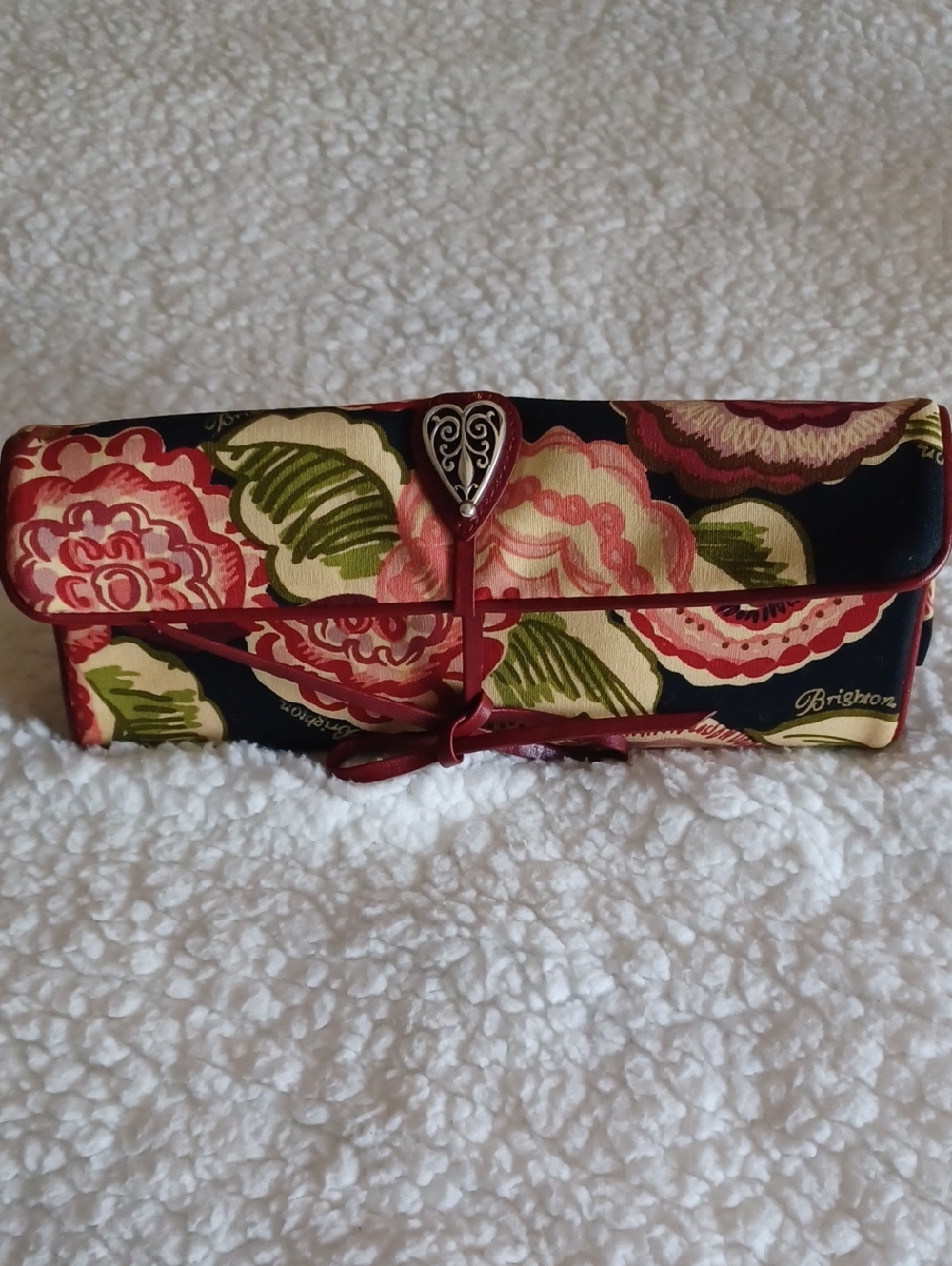 Brighton Floral Foldover Jewelry Case in Black, Red and Cream
